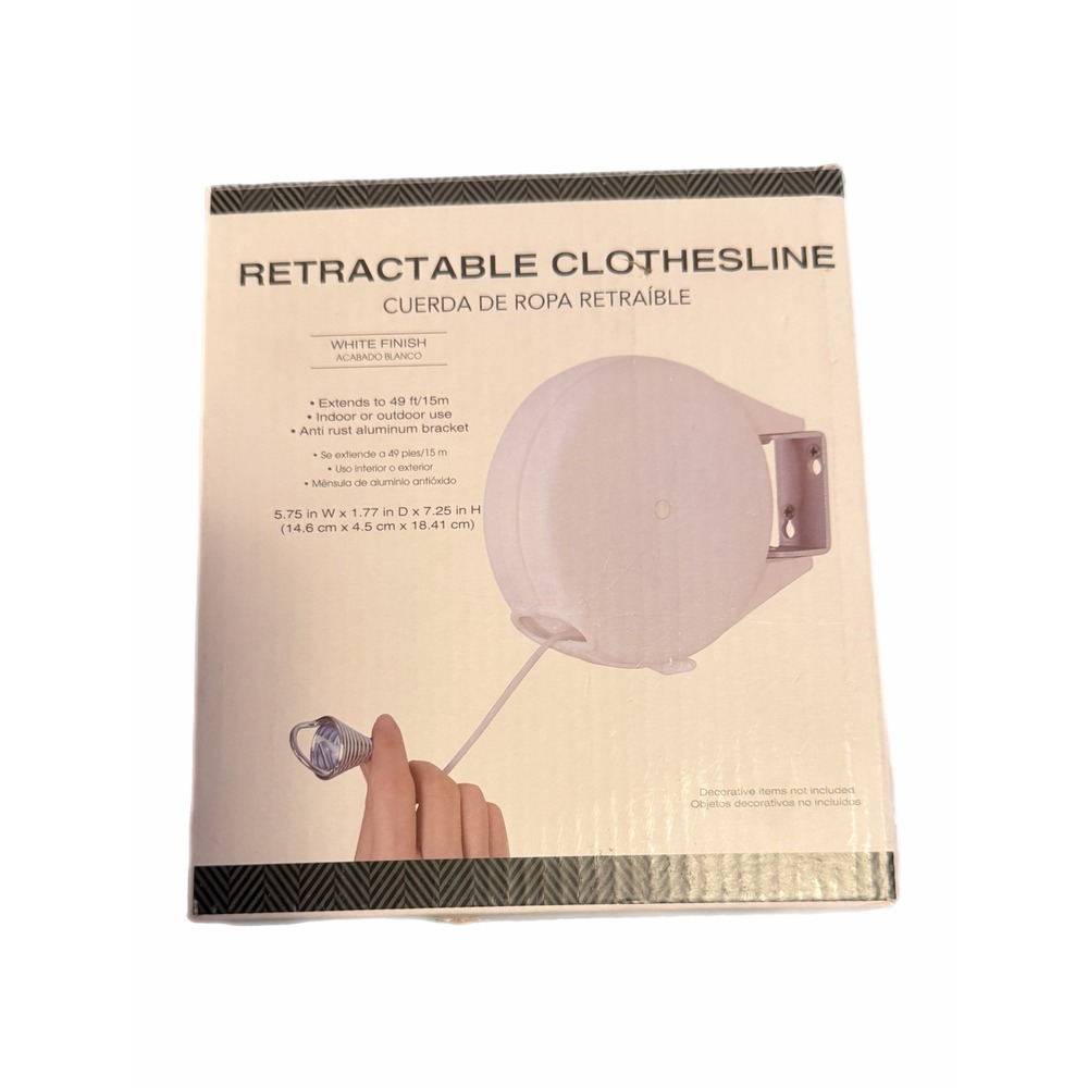 Easy Home Retractable Clothesline White 49ft Indoor Outdoor Wall Mount 561263